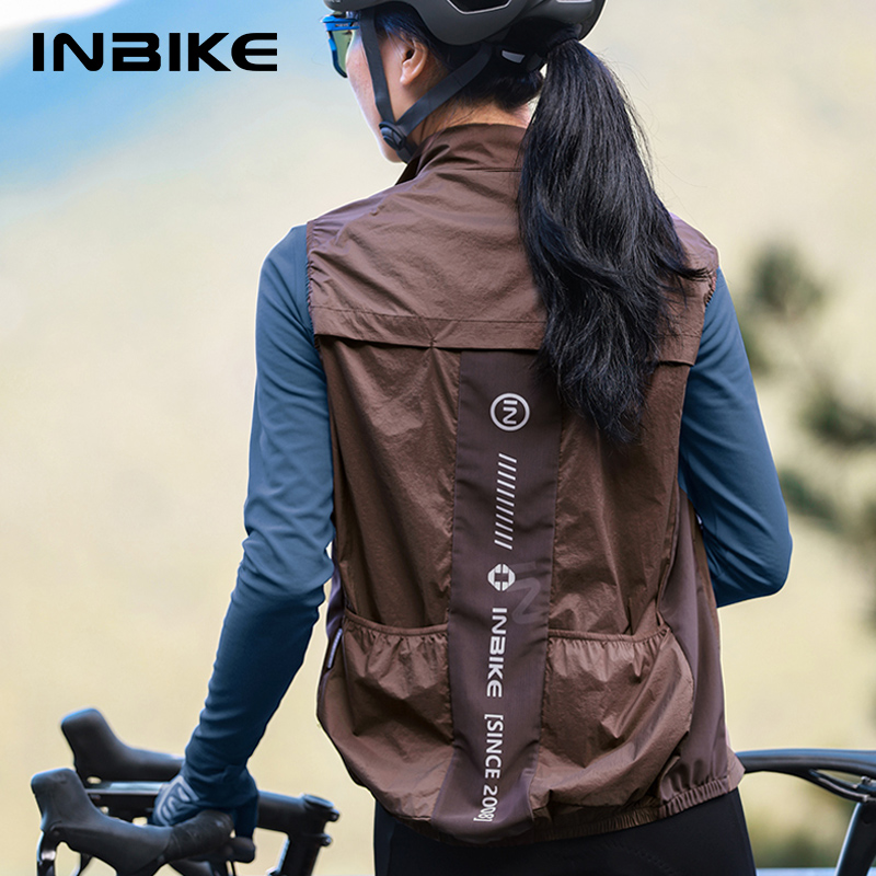 Cycling Gear Rain - INBIKE เสื้อปั่นจักรยานผู้หญิงเสื้อแขนกุดสำหรับวิ่งเสื้อกันฝนแจ็คเก็ตจักรยานเสือภูเขาน้ำหนักเบาเสื้อกันลมสะท้อนแสงมีกระเป๋า