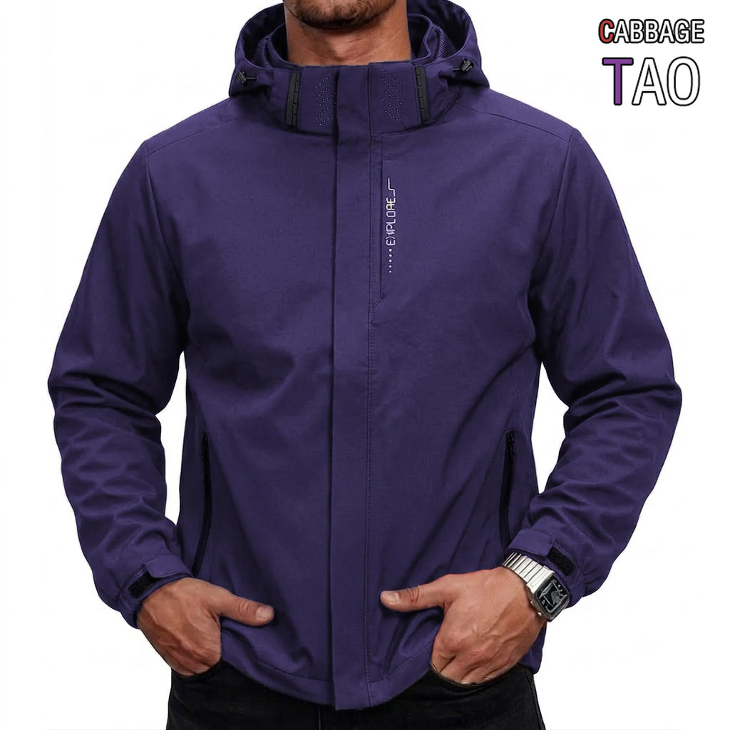 Cycling Gear Rain - เสื้อแจ็คเก็ตกันน้ำสำหรับผู้ชาย แบบกันลม มีฮู้ดถอดได้ พร้อมกระเป๋าหลายช่อง เหมาะสำหรับทำงาน ปั่นจักรยาน