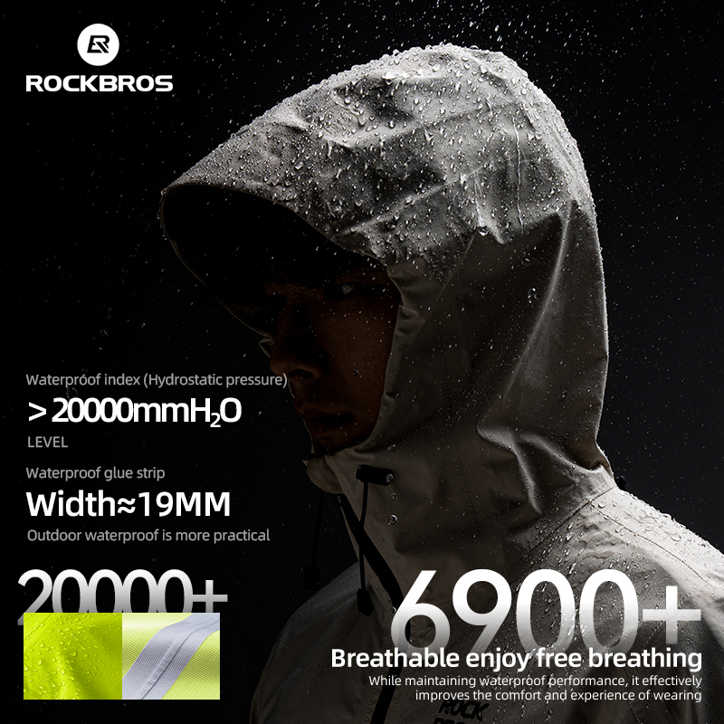 Cycling Gear Rain - ROCKBROS เสื้อแจ็คเก็ตขี่จักรยานกันน้ําเสื้อกันฝนกันน้ําระบายอากาศกีฬากลางแจ้งเสื้อกันลมขี่จักรยานเดินป่าผู้ชายผู้หญิงขนาด EUR