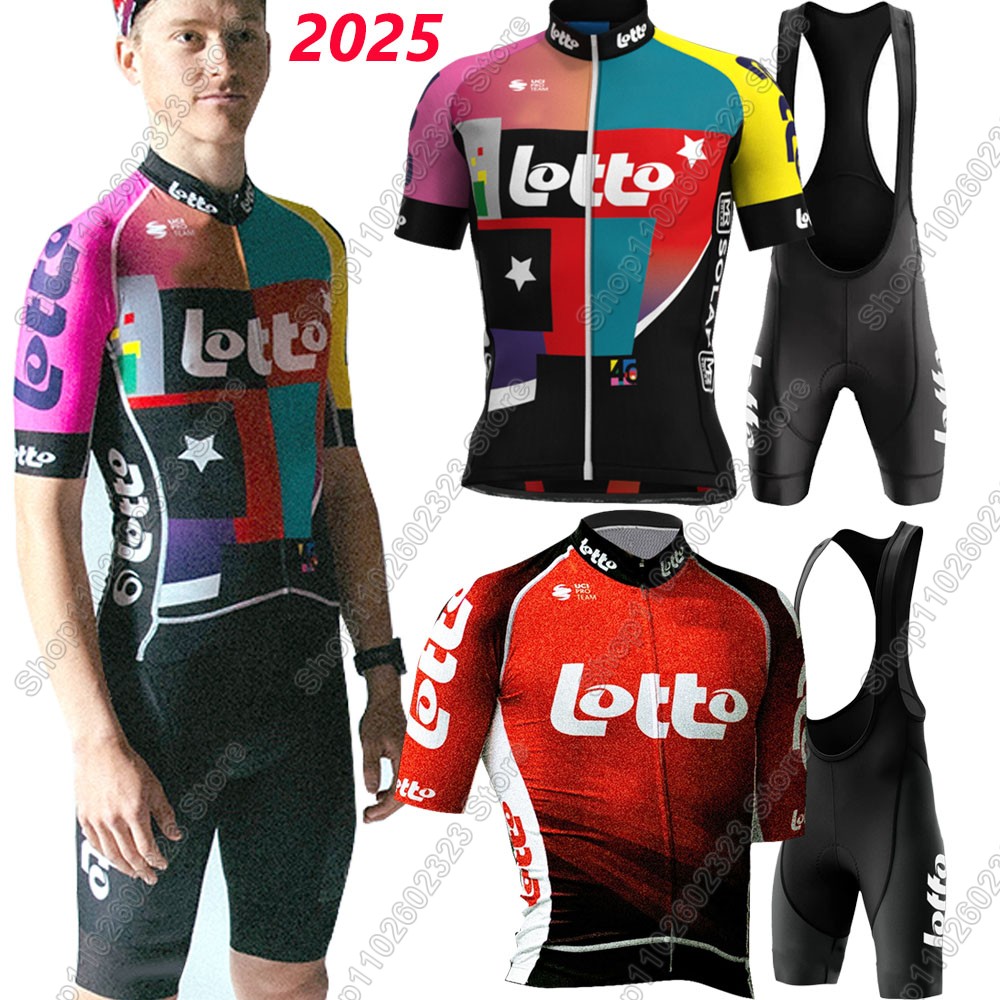 Cycling Gear Clothing - ทีมล็อตโต้2025ชุดขี่จักรยานJerseyฤดูร้อนเบลเยียมเสื้อผ้าผู้ชายชุดจักรยานเสื้อชุดจักรยานกางเกงขาสั้นMTBชุด