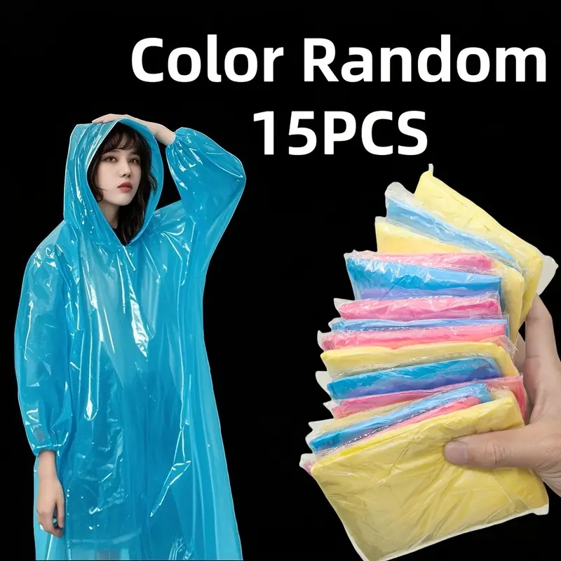 Cycling Gear Rain - 15/30 ชิ้นสีสุ่มเสื้อปอนโชฝนแบบใสแบบใช้แล้วทิ้งสำหรับผู้ใหญ่ - อุปกรณ์กันฝนฉุกเฉินแบบพับได้น้ำหนักเบา, สีแดง/น้ำเงิน/เหลือง, วัสดุพลาสติกระบายอากาศเหมาะสำหรับการเดินป่า,