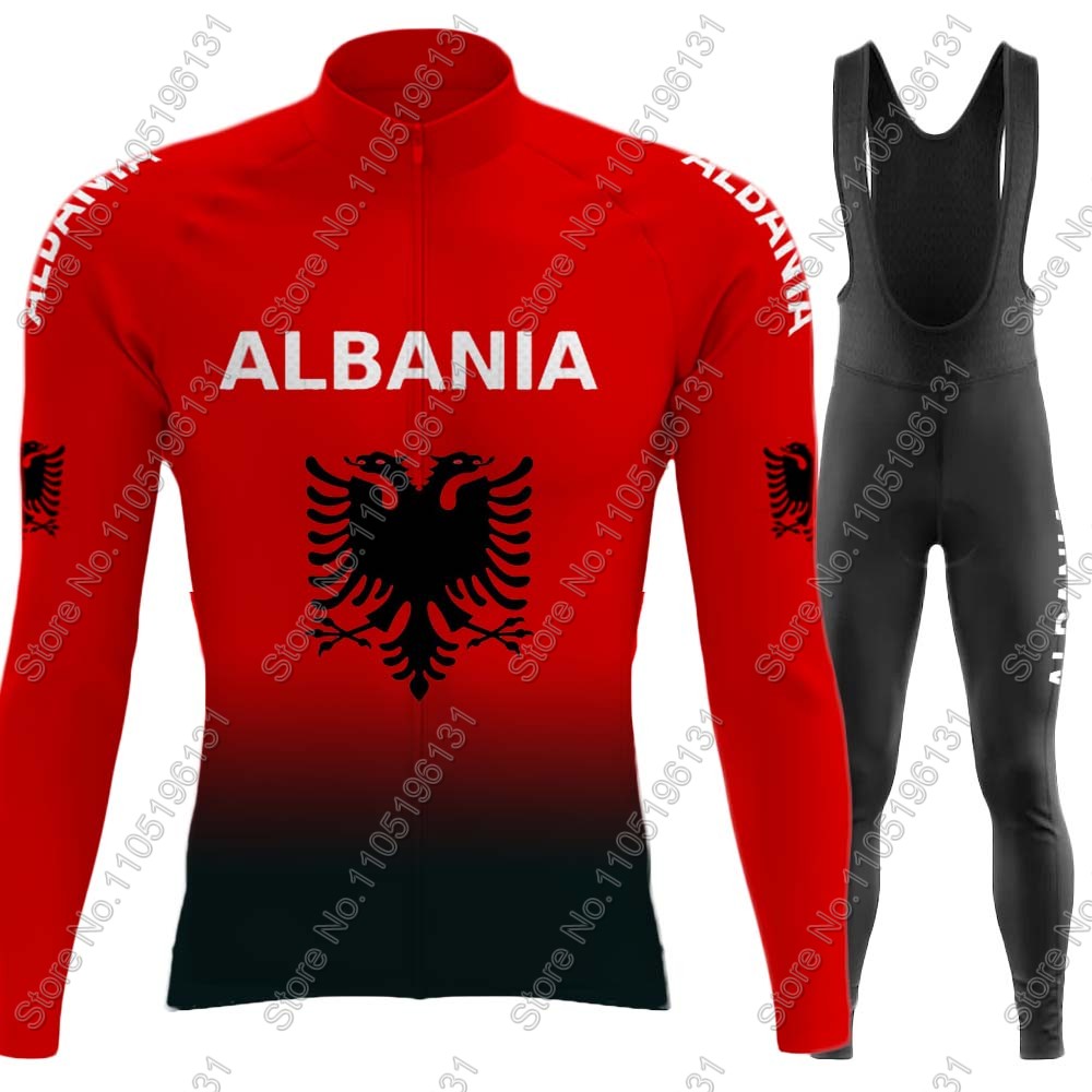 Cycling Gear Clothing - ชุดเสื้อเจอร์ซีย์ปั่นจักรยานทีมชาติแอลเบอเนีย ปี 2026 แขนยาว สีแดง สำหรับฤดูร้อนและฤดูหนาว