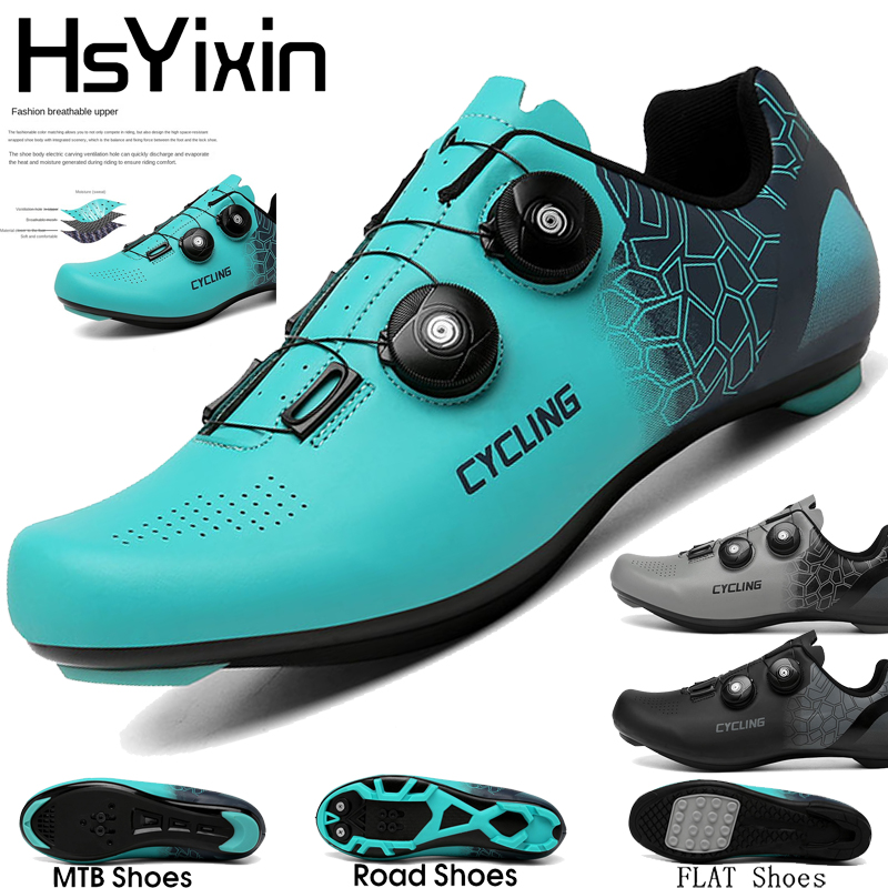 Road Bike Cleats - รองเท้าปั่นจักรยานผู้ชาย ระบายอากาศได้ดี รองเท้า MTB แบบมีคลีท รองเท้าจักรยานเสือหมอบแบบล็อคอัตโนมัติ